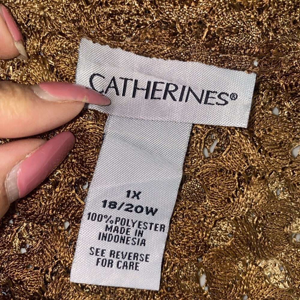 VTG Catherines Women's Plus Size 1X Lace Fish Net Brown Tunic Blouse Top Spring - Picture 6 of 10